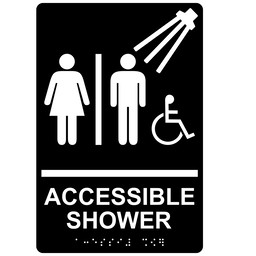 Black ADA Braille Accessible Shower Sign, 9x6 in. Acrylic