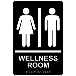 Black ADA Braille WELLNESS ROOM Sign, 9x6 in. Acrylic