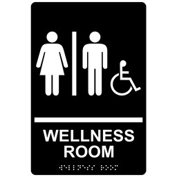 Black ADA Braille Accessible WELLNESS ROOM Sign, 9x6 in. Acrylic