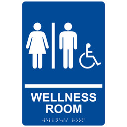 Blue ADA Braille Accessible WELLNESS ROOM Sign, 9x6 in. Acrylic