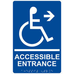 Blue ADA Braille Accessible Entrance Right Sign, 9x6 in. Acrylic