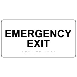 White ADA Braille Emergency Exit Sign with Black Tactile Text