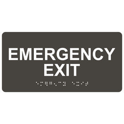 Charcoal Gray ADA Braille Emergency Exit Sign with Tactile Text - RSME-28041_White_on_CharcoalGray