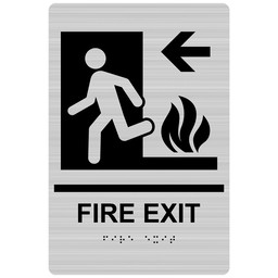 Brushed Silver ADA Braille FIRE EXIT Left Sign, 9x6 in. Acrylic