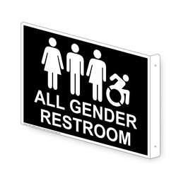 Projection-Mount Black ALL GENDER RESTROOM Sign With Dynamic Accessibility Symbol