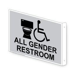Projection-Mount Silver Accessible ALL GENDER RESTROOM Sign With Symbol