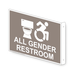 Projection-Mount Taupe ALL GENDER RESTROOM Sign With Dynamic Accessibility Symbol