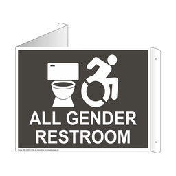 Charcoal Gray Triangle-Mount ALL GENDER RESTROOM Sign With Dynamic Accessibility Symbol