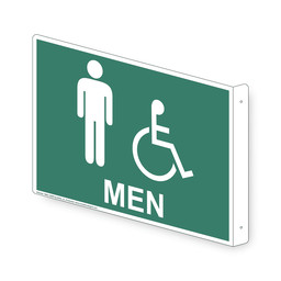 Projection-Mount Pine Green Accessible MEN Restroom Sign With Symbol