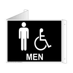 Black Triangle-Mount Accessible MEN Restroom Sign With Symbol