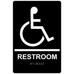 Black ADA Braille Accessible RESTROOM Sign, 9x6 in. Acrylic