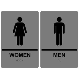 Gray ADA Braille WOMEN - MEN Restroom Sign Set, 9x6 in. Acrylic