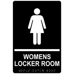 Black ADA Braille Womens Locker Room Sign, 9x6 in. Acrylic