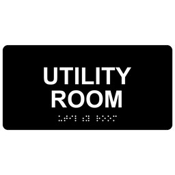 Black ADA Braille Utility Room Sign with Tactile Text - RSME-31858_White_on_Black