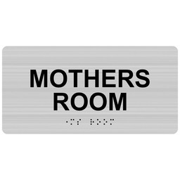 Brushed Silver ADA Braille Mothers Room Sign with Tactile Text - RSME-431_Black_on_BrushedSilver