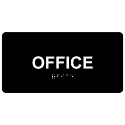 Black ADA Braille Office Sign with Tactile Text - RSME-485_White_on_Black