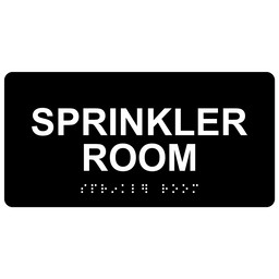Black ADA Braille Sprinkler Room Sign with Tactile Text - RSME-567_White_on_Black