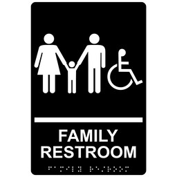 Black ADA Braille Accessible FAMILY RESTROOM Sign, 9x6 in. Acrylic