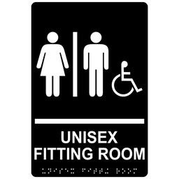 Black ADA Braille Accessible UNISEX FITTING ROOM Sign, 9x6 in. Acrylic