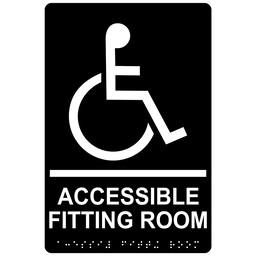 Black ADA Braille ACCESSIBLE FITTING ROOM Sign, 9x6 in. Acrylic