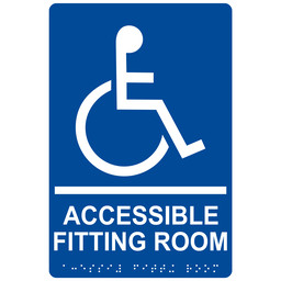 Blue ADA Braille ACCESSIBLE FITTING ROOM Sign, 9x6 in. Acrylic