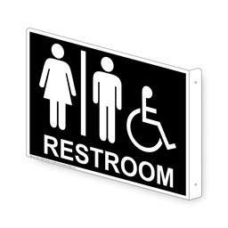 Projection-Mount Black Accessible RESTROOM Sign With Symbol
