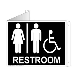 Black Triangle-Mount Accessible Unisex RESTROOM Sign With Symbol