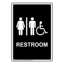Portrait Black Accessible Unisex RESTROOM Sign With Symbol RREP-7030-White_on_Black