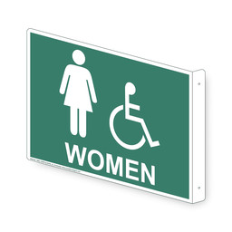 Projection-Mount Pine Green Accessible WOMEN Restroom Sign With Symbol