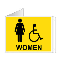 Yellow Triangle-Mount Accessible WOMEN Restroom Sign With Symbol