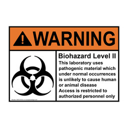 ANSI WARNING Biohazard Level II This laboratory Sign with Symbol