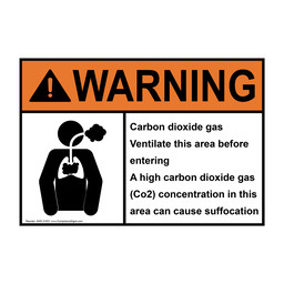 ANSI WARNING Carbon dioxide gas Ventilate Sign with Symbol AWE-31631