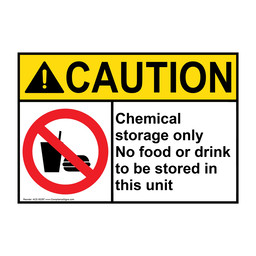 ANSI CAUTION Chemical storage only No food Sign with Symbol