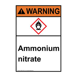 Portrait ANSI WARNING Ammonium nitrate Sign with GHS Symbol