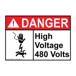 ANSI DANGER High Voltage 480 Volts Sign with Symbol ADE-28597