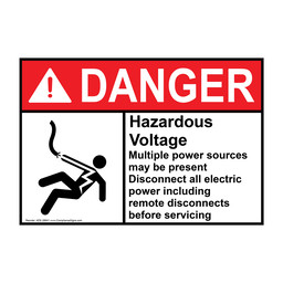ANSI DANGER Hazardous Voltage Multiple power Sign with Symbol ADE-28641