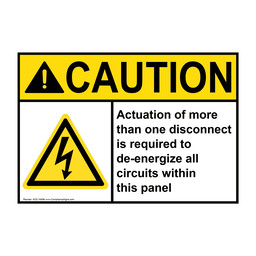 ANSI CAUTION Actuation of more than one disconnect is required Sign with Symbol ACE-16456