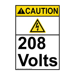 Portrait ANSI CAUTION 208 Volts Sign with Symbol ACEP-1042
