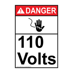 Portrait ANSI DANGER 110 Volts Sign with Symbol ADEP-1015