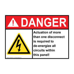 ANSI DANGER Actuation of more than one disconnect Sign with Symbol