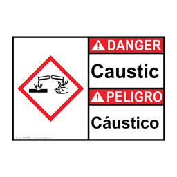 English + Spanish ANSI DANGER Caustic - Caustico Sign with GHS Symbol