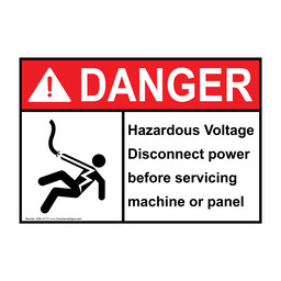 ANSI DANGER Hazardous Voltage Disconnect Sign with Symbol