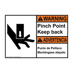 English + Spanish ANSI WARNING Pinch Point Keep Back Sign With Symbol AWB-5255