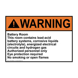ANSI WARNING Battery Room This room contains lead-acid Sign