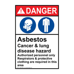 Portrait ANSI DANGER Asbestos Cancer Sign with Symbol