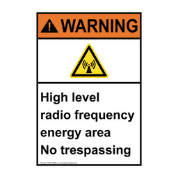 Portrait ANSI WARNING High level radio frequency Sign with Symbol AWEP-36585