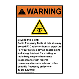 Portrait ANSI WARNING Radio Frequency Fields FCC Rules Sign with Symbol AWEP-7934