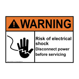 ANSI WARNING Risk Of Electrical Shock Disconnect Sign with Symbol AWE-9614