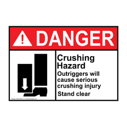 ANSI DANGER Crushing Hazard Outriggers will cause serious crushing injury Sign with Symbol