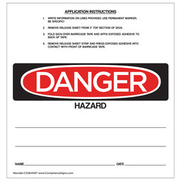 OSHA Danger Hazard Name Date Barricade Label, 11.5x11 in. (25 Pack) Vinyl